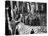 Sightseers Gaping Up at the Sculpture of Great Senators in the US Capitol Building's Hall of Fame-Margaret Bourke-White-Stretched Canvas