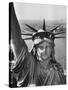 Sightseers Hanging Out Windows in Crown of Statue of Liberty with NJ Shore in the Background-Margaret Bourke-White-Stretched Canvas