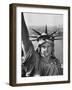 Sightseers Hanging Out Windows in Crown of Statue of Liberty with NJ Shore in the Background-Margaret Bourke-White-Framed Premium Photographic Print