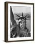 Sightseers Hanging Out Windows in Crown of Statue of Liberty with NJ Shore in the Background-Margaret Bourke-White-Framed Photographic Print