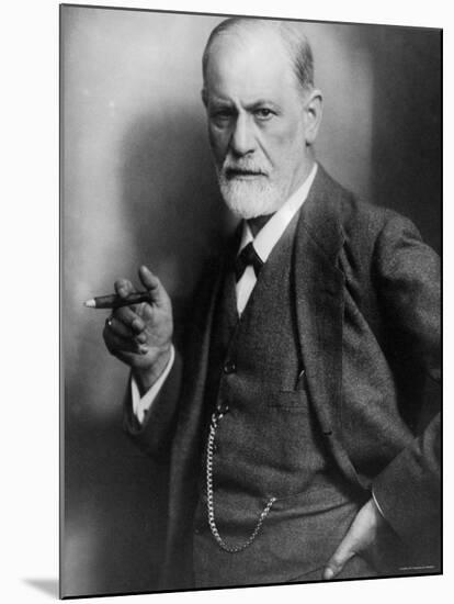 Sigmund Freud, Founder of Psychoanalysis, Smoking Cigar-null-Mounted Premium Photographic Print