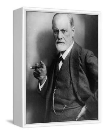 Sigmund Freud, Founder of Psychoanalysis, Smoking Cigar Stretched Canvas  Print