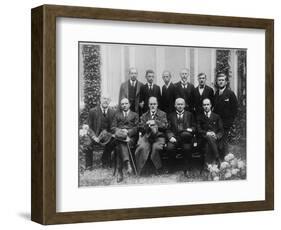 Sigmund Freud with colleagues at a psychoanalytic congress in The Hague, 1920-null-Framed Photographic Print