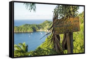 Sign asking not to trash most beautiful view in world, Castara Bay, Tobago, Trinidad and Tobago-Alex Treadway-Framed Stretched Canvas