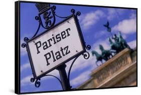 Sign at Pariser Platz and Brandenburg Gate-Jon Hicks-Framed Stretched Canvas