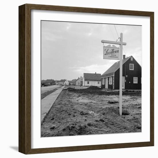 Sign Declaring the Area as Levittown Outside Newly Constructed Homes-null-Framed Photographic Print
