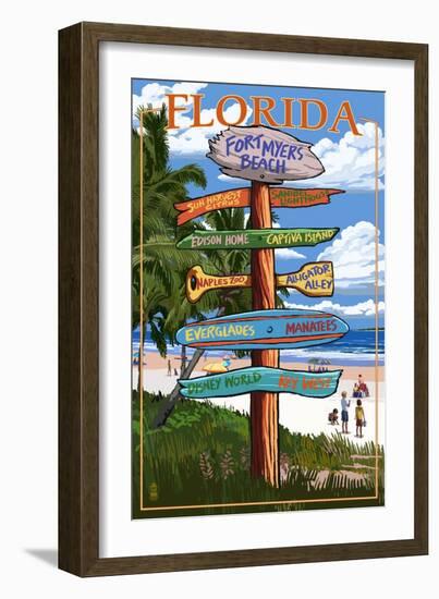 Sign Destinations - Fort Myers Beach, Florida-Lantern Press-Framed Art Print