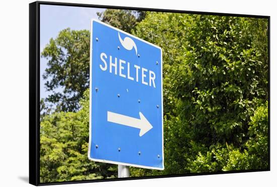 Sign for a Hurricane Shelter, Florida Scenic Highway, North 1, Key Largo, Florida Keys-Axel Schmies-Framed Stretched Canvas