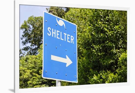 Sign for a Hurricane Shelter, Florida Scenic Highway, North 1, Key Largo, Florida Keys-Axel Schmies-Framed Photographic Print