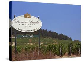Sign for Domaine Laroche and the Les Clos Grand Cru Vineyard, Chablis, France-Per Karlsson-Stretched Canvas