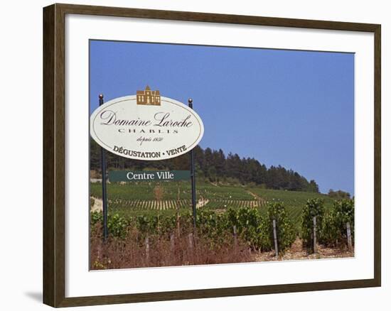 Sign for Domaine Laroche and the Les Clos Grand Cru Vineyard, Chablis, France-Per Karlsson-Framed Photographic Print