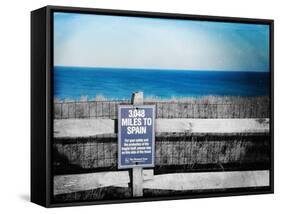 Sign Indicating Distance from Nantucket Island to Spain.-Sabine Jacobs-Framed Stretched Canvas
