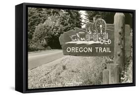 Sign Marking Oregon Trail, Near Columbia River-null-Framed Stretched Canvas