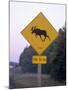 Sign, Moose Crossing the Road, Algonquin Provincial Park, Ontario, Canada-Thorsten Milse-Mounted Photographic Print