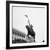 Sign on Statue of Joan of Arc at Plateaus Des Glieres-null-Framed Photographic Print