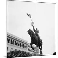 Sign on Statue of Joan of Arc at Plateaus Des Glieres-null-Mounted Photographic Print