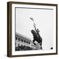 Sign on Statue of Joan of Arc at Plateaus Des Glieres-null-Framed Photographic Print