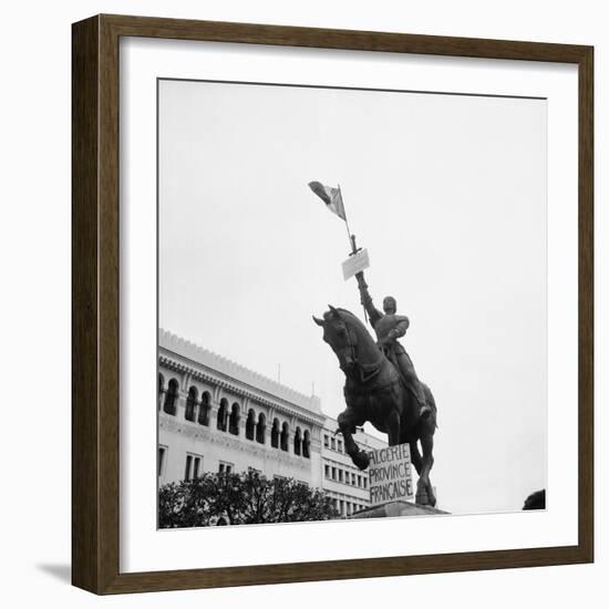 Sign on Statue of Joan of Arc at Plateaus Des Glieres-null-Framed Photographic Print