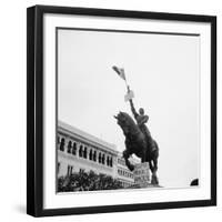 Sign on Statue of Joan of Arc at Plateaus Des Glieres-null-Framed Photographic Print