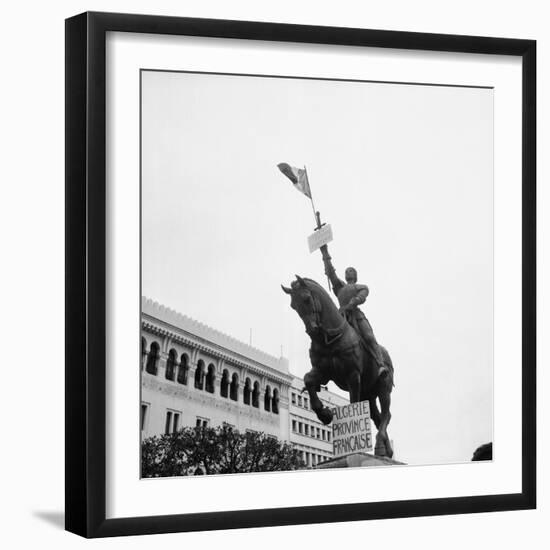 Sign on Statue of Joan of Arc at Plateaus Des Glieres-null-Framed Photographic Print