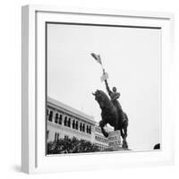 Sign on Statue of Joan of Arc at Plateaus Des Glieres-null-Framed Photographic Print