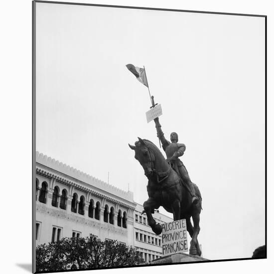 Sign on Statue of Joan of Arc at Plateaus Des Glieres-null-Mounted Photographic Print