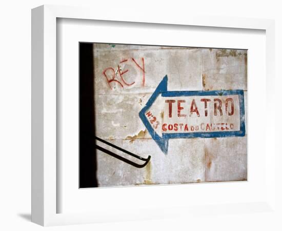 Sign on Wall Directing to Teatro, Lisbon, Portugal-Martin Lladó-Framed Photographic Print