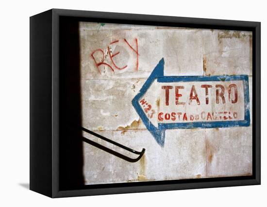 Sign on Wall Directing to Teatro, Lisbon, Portugal-Martin Lladó-Framed Stretched Canvas