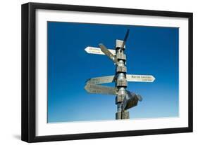 Sign Post With Mileage Totals to Beijing, Jerusalem, Sydney at Cape Point, etc-null-Framed Photographic Print