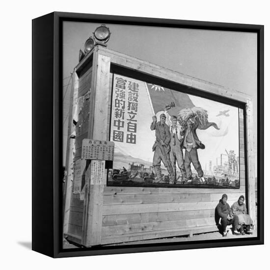 Sign "Reconstruct an Independent, Free and Wealthy and Strong New China". Kalgan Communists-George Lacks-Framed Stretched Canvas