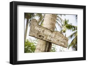 Sign to Anse Source D'Argent Beach, L'Union Estate Plantation, La Digue, Seychelles-Jon Arnold-Framed Photographic Print