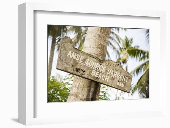 Sign to Anse Source D'Argent Beach, L'Union Estate Plantation, La Digue, Seychelles-Jon Arnold-Framed Photographic Print