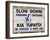 Sign Warning Drivers About Penguins in the Road, Wellington, North Island, New Zealand-Don Smith-Framed Photographic Print