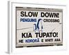 Sign Warning Drivers About Penguins in the Road, Wellington, North Island, New Zealand-Don Smith-Framed Photographic Print