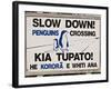 Sign Warning Drivers About Penguins in the Road, Wellington, North Island, New Zealand-Don Smith-Framed Photographic Print