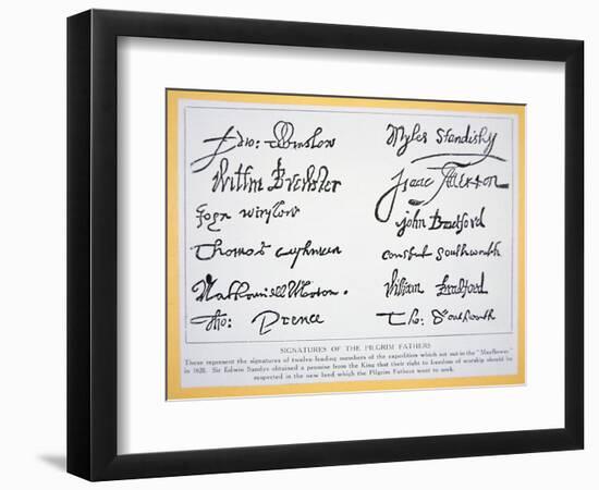 Signatures of the Pilgrim Fathers on the 'Mayflower Compact' of 1620 (Litho)-American-Framed Premium Giclee Print