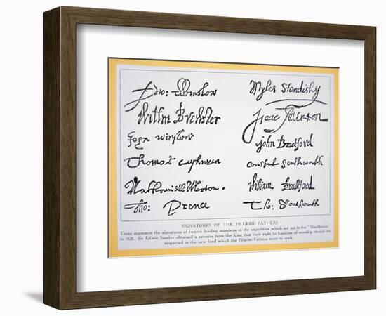 Signatures of the Pilgrim Fathers on the 'Mayflower Compact' of 1620 (Litho)-American-Framed Giclee Print