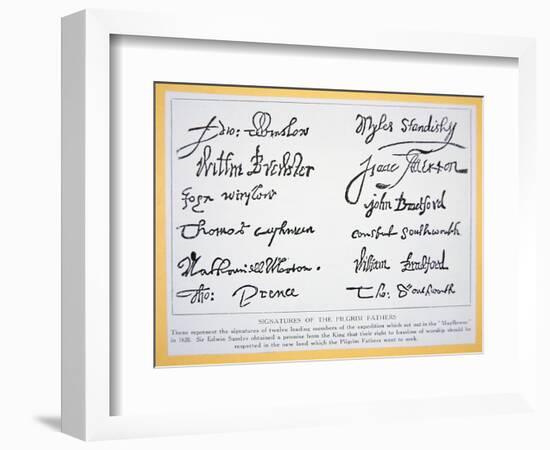 Signatures of the Pilgrim Fathers on the 'Mayflower Compact' of 1620 (Litho)-American-Framed Giclee Print