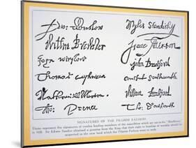 Signatures of the Pilgrim Fathers on the 'Mayflower Compact' of 1620 (Litho)-American-Mounted Giclee Print