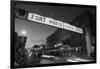 Signboard over a road at dusk, Fort Worth Stockyards, Fort Worth, Texas, USA-null-Framed Photographic Print