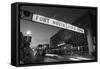 Signboard over a road at dusk, Fort Worth Stockyards, Fort Worth, Texas, USA-null-Framed Stretched Canvas