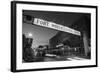 Signboard over a road at dusk, Fort Worth Stockyards, Fort Worth, Texas, USA-null-Framed Photographic Print