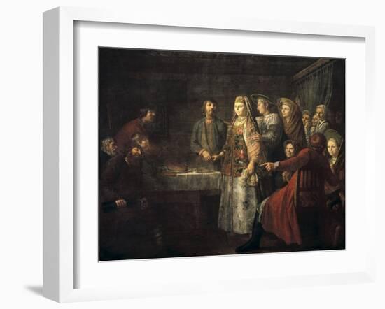 Signing of Marriage Contract-Mikhail Shibanov-Framed Art Print