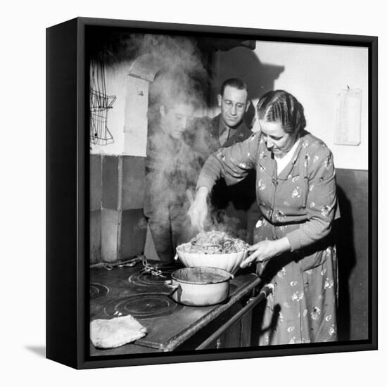 Signora Socci Cooking Spaghetti Dinner for American Sergeant Alexander before He Leaves-John Phillips-Framed Stretched Canvas