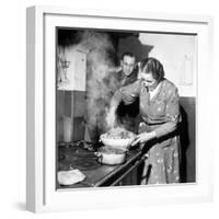 Signora Socci Cooking Spaghetti Dinner for American Sergeant Alexander before He Leaves-John Phillips-Framed Premium Photographic Print