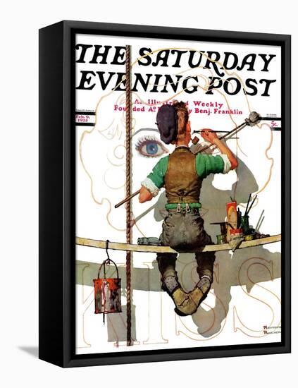 "Signpainter" Saturday Evening Post Cover, February 9,1935-Norman Rockwell-Framed Stretched Canvas
