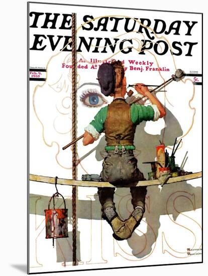 "Signpainter" Saturday Evening Post Cover, February 9,1935-Norman Rockwell-Mounted Giclee Print