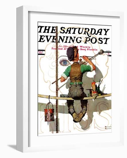 "Signpainter" Saturday Evening Post Cover, February 9,1935-Norman Rockwell-Framed Giclee Print