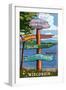 Signpost Destinations - Pewaukee Lake, Wisconsin-Lantern Press-Framed Art Print