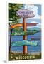 Signpost Destinations - Pewaukee Lake, Wisconsin-Lantern Press-Framed Art Print